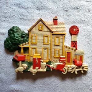 Vintage 1975 Homco 3D Farmhouse Chickens Wall Plaque - Country Cottage Core
